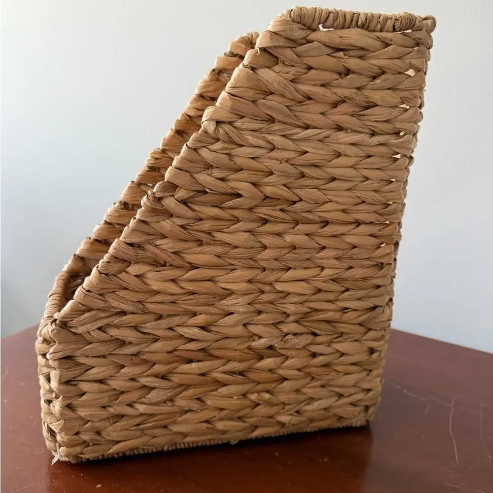 Vintage Woven Seagrass File Organizer Basket Boho Office Desktop Storage